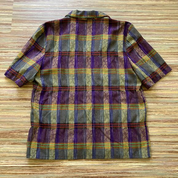 Purple Plaid Short Sleeve Blazer Jacket Vintage Collections Internationale 90s - Picture 7 of 7